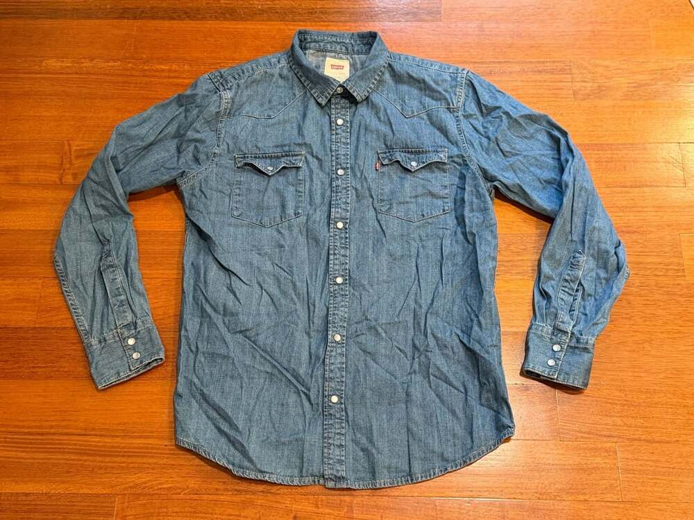 Levi's Denim Western Shirt Size L Blue Long Sleeve Pearl Snap